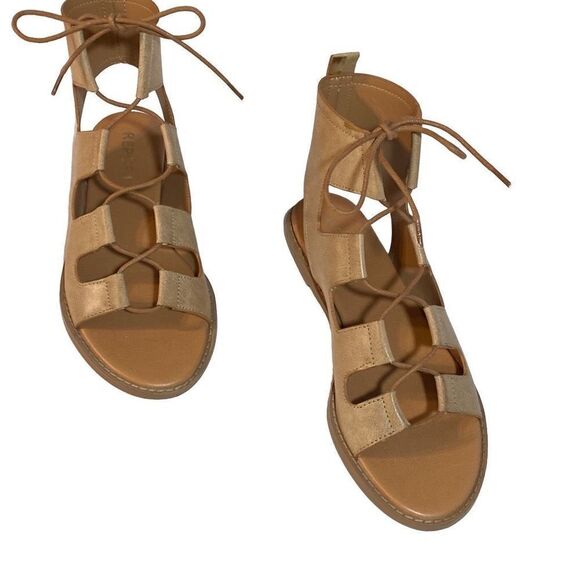 New Report Zahara Gladiator Sandals Tan Faux Leather Size 7 1/2 - Picture 2 of 9